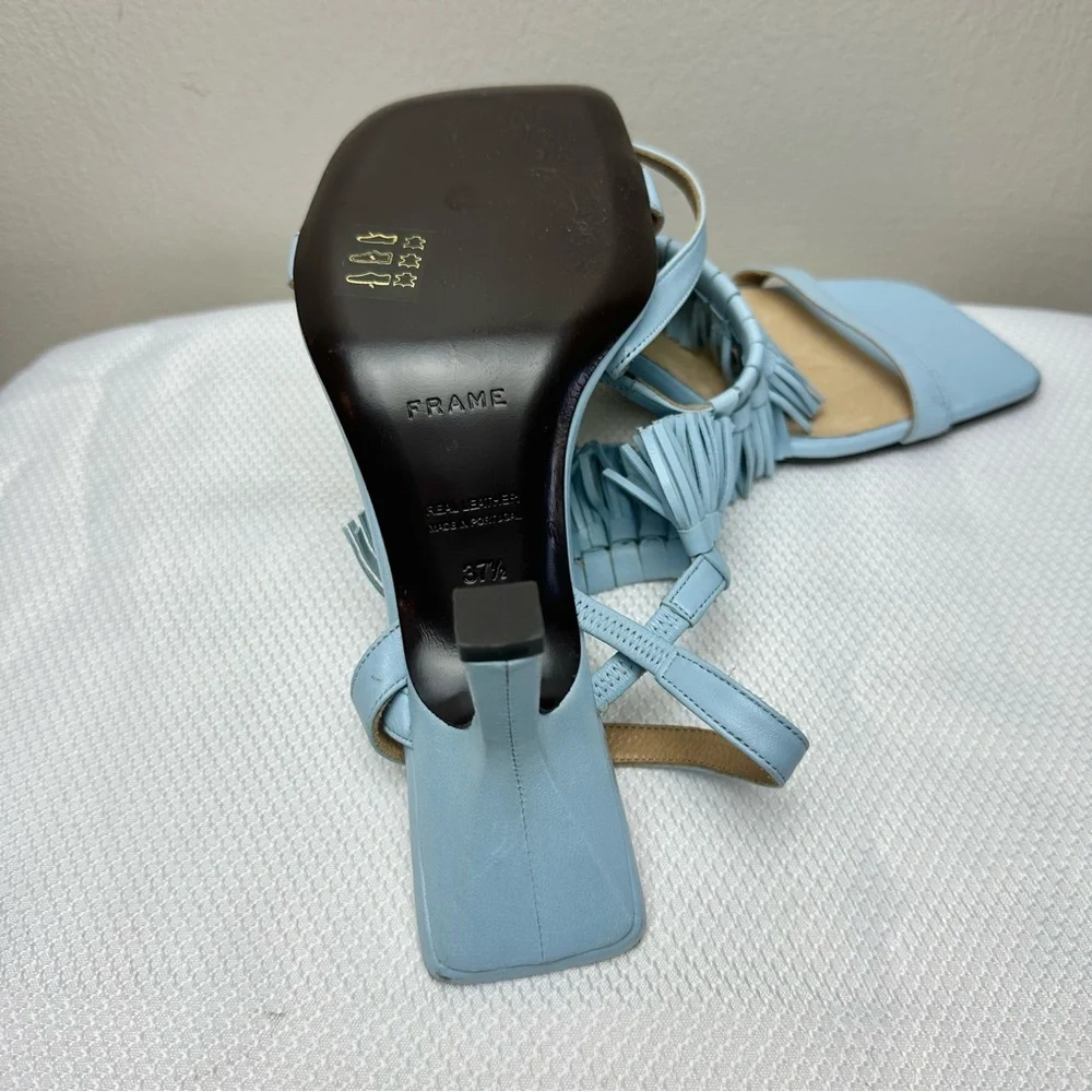 Frame Borrego Leather Tassel Sandal Chambray Blue Sz 37 1/2 Us 7 1/2 - Picture 6 of 9